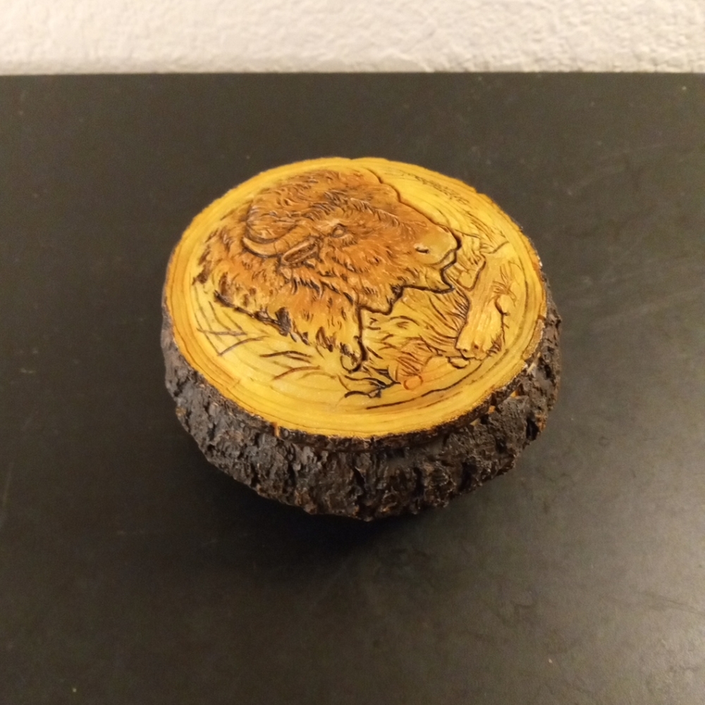 GORGEOUS Decoline Pyrography Ram Head 5" Trinket Box